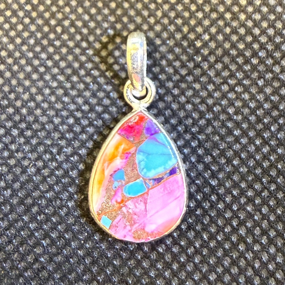 Pink Dahlia Turquoise Spiny Oyster Gemstone 925 Sterling Silver Handmade Pendant
